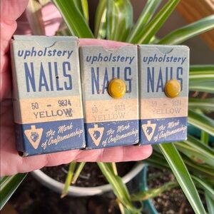 Vtg Yellow Upholstery Nails X3 Box’s Mattatuck Mfg MCM Furniture Repair *READ*